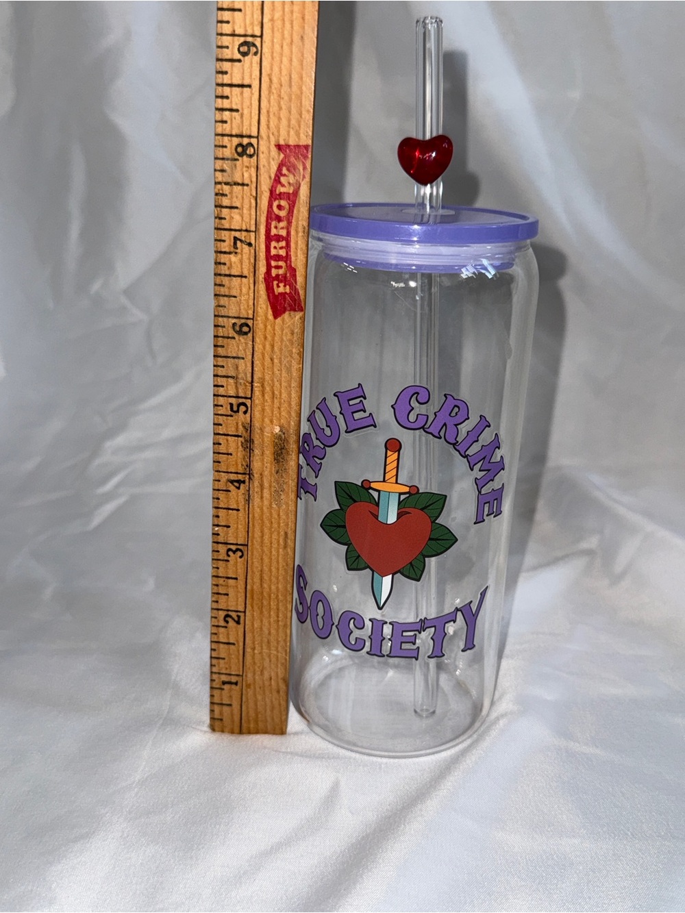 True Crime Society Purple Tumbler with Heart Straw - Picture 2 of 4